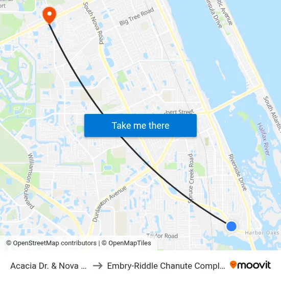 Acacia Dr. & Nova Sb to Embry-Riddle Chanute Complex map