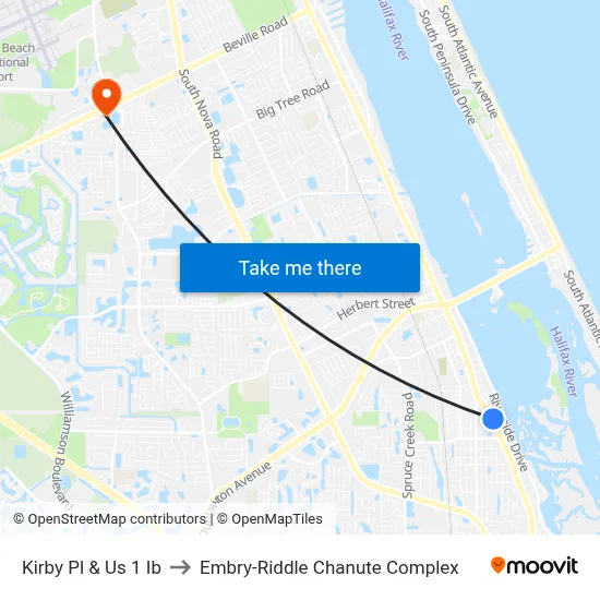 Kirby Pl & Us 1 Ib to Embry-Riddle Chanute Complex map