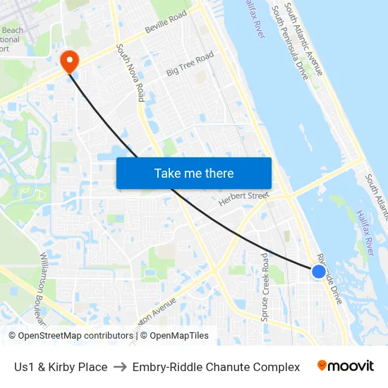 Us1 & Kirby Place to Embry-Riddle Chanute Complex map