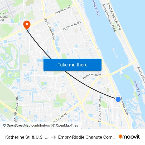 Katherine St. & U.S. 1 Ib to Embry-Riddle Chanute Complex map