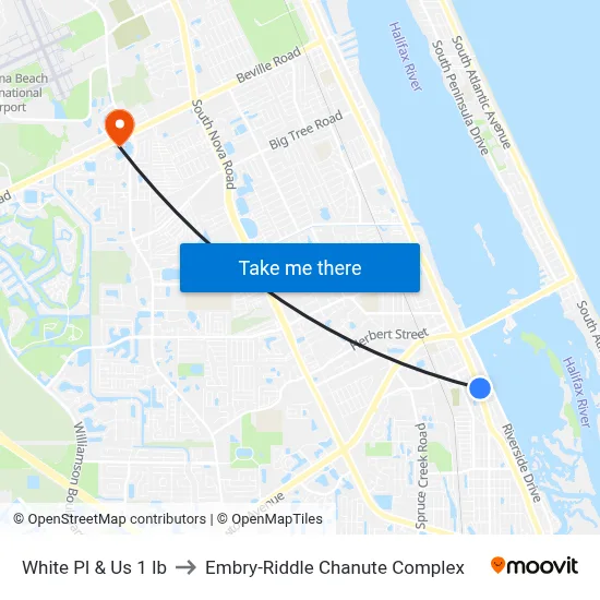 White Pl & Us 1 Ib to Embry-Riddle Chanute Complex map