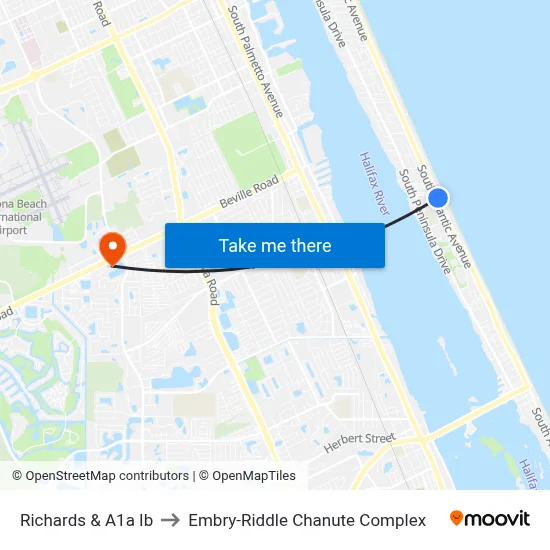 Richards & A1a Ib to Embry-Riddle Chanute Complex map