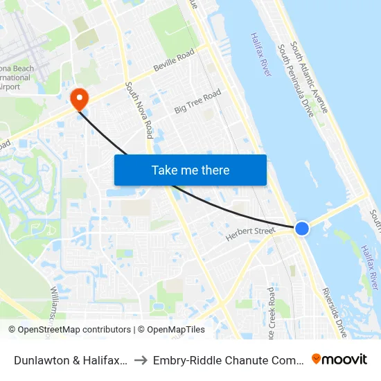 Dunlawton & Halifax Ob to Embry-Riddle Chanute Complex map