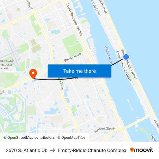 2670 S. Atlantic Ob to Embry-Riddle Chanute Complex map