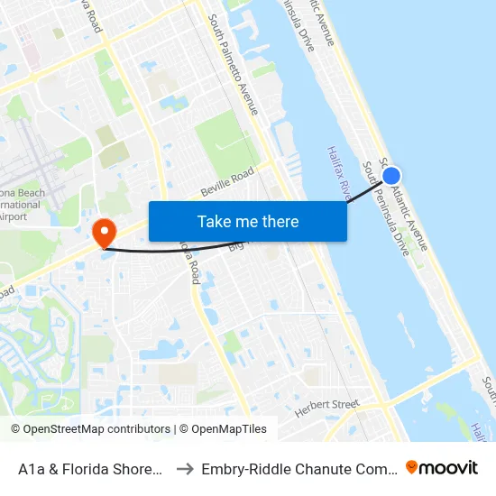 A1a & Florida Shores Ob to Embry-Riddle Chanute Complex map