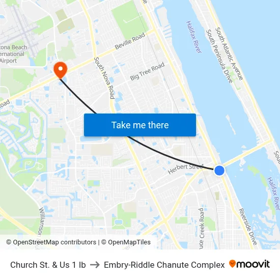 Church St. & Us 1 Ib to Embry-Riddle Chanute Complex map