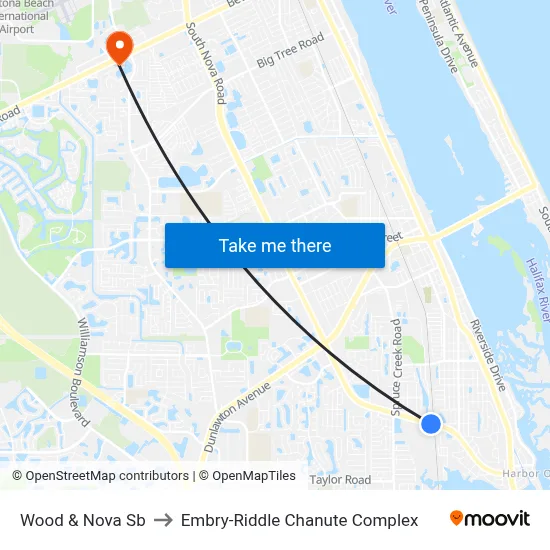 Wood & Nova Sb to Embry-Riddle Chanute Complex map