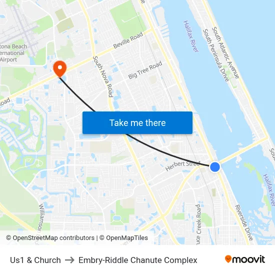 Us1 & Church to Embry-Riddle Chanute Complex map
