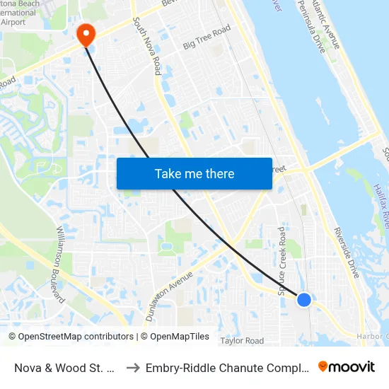 Nova  &  Wood St. Ob to Embry-Riddle Chanute Complex map