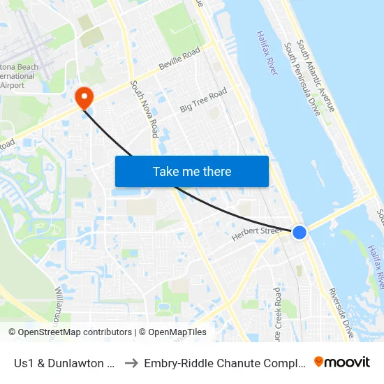 Us1 & Dunlawton  Sb to Embry-Riddle Chanute Complex map