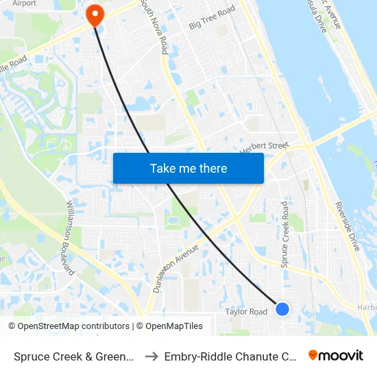 Spruce Creek & Greenbriar Ib to Embry-Riddle Chanute Complex map