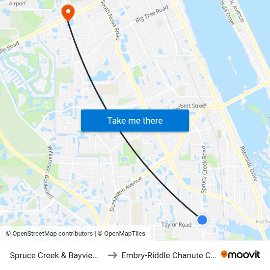 Spruce Creek & Bayview Ln. Nb to Embry-Riddle Chanute Complex map