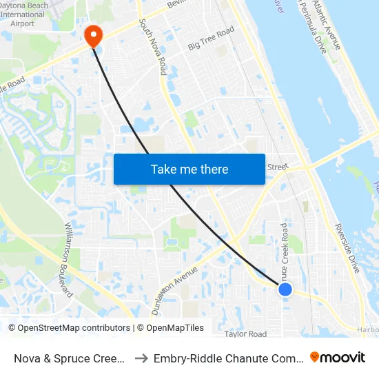 Nova & Spruce Creek Sb to Embry-Riddle Chanute Complex map