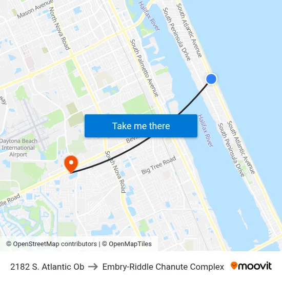 2182 S. Atlantic Ob to Embry-Riddle Chanute Complex map