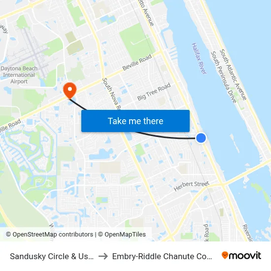 Sandusky Circle & Us 1 Ib to Embry-Riddle Chanute Complex map