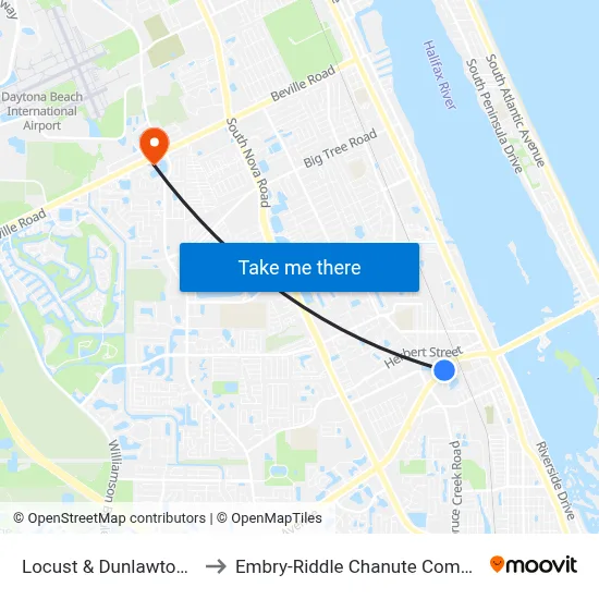 Locust & Dunlawton Ib to Embry-Riddle Chanute Complex map