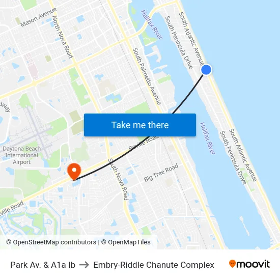 Park Av. & A1a Ib to Embry-Riddle Chanute Complex map