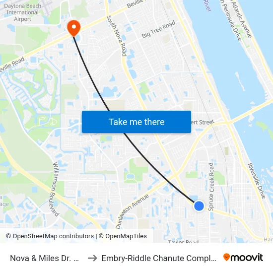 Nova & Miles Dr. Nb to Embry-Riddle Chanute Complex map