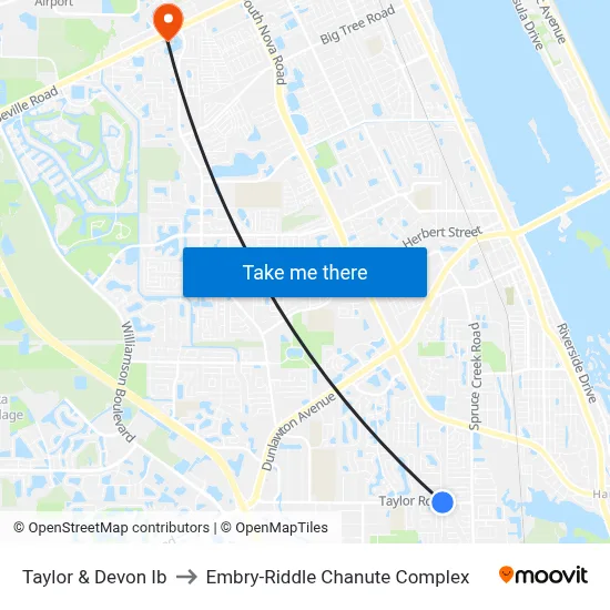 Taylor & Devon Ib to Embry-Riddle Chanute Complex map