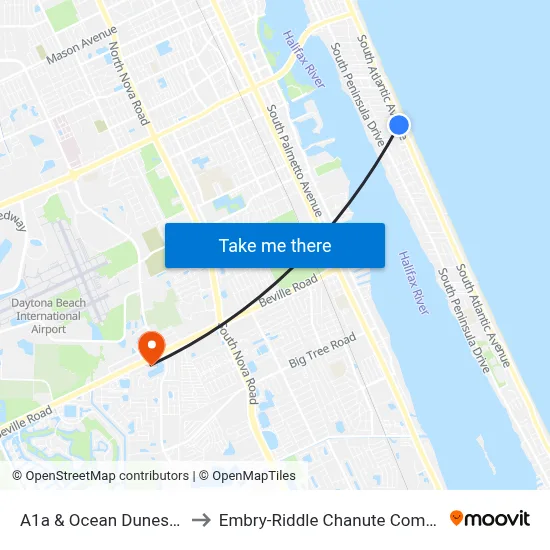 A1a & Ocean Dunes Ob to Embry-Riddle Chanute Complex map