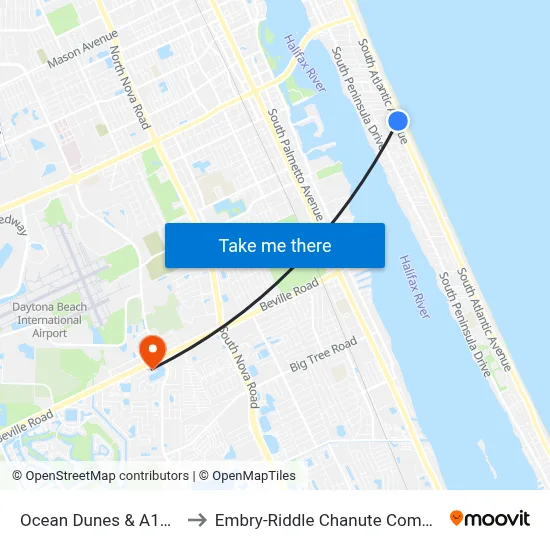 Ocean Dunes & A1a Ib to Embry-Riddle Chanute Complex map