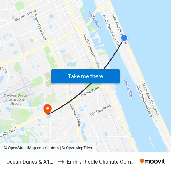 Ocean Dunes & A1a Ib to Embry-Riddle Chanute Complex map