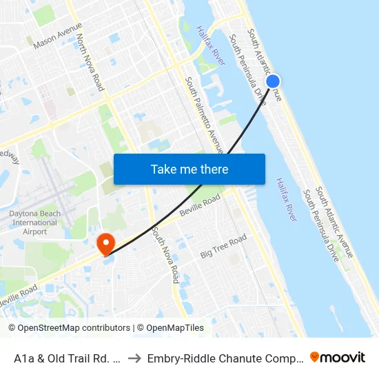 A1a & Old Trail Rd. Ob to Embry-Riddle Chanute Complex map