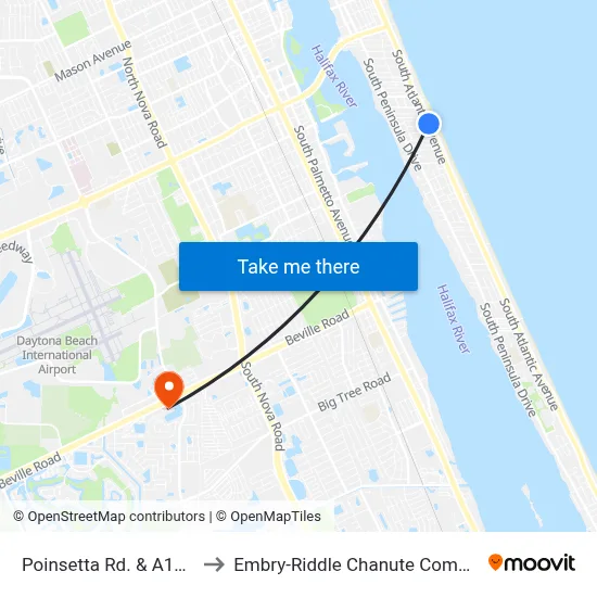 Poinsetta Rd. & A1a Ib to Embry-Riddle Chanute Complex map