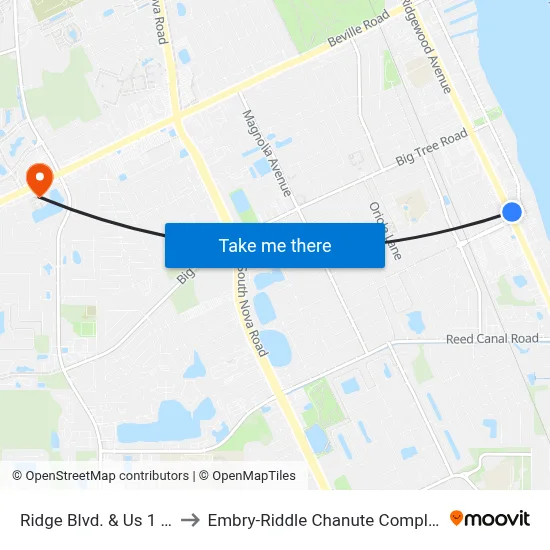 Ridge Blvd. & Us 1 Ib to Embry-Riddle Chanute Complex map