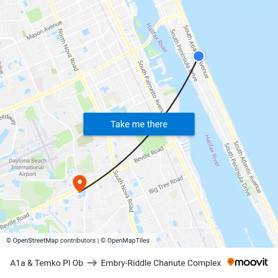 A1a & Temko Pl Ob to Embry-Riddle Chanute Complex map
