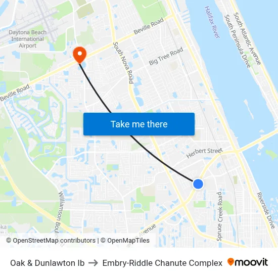 Oak & Dunlawton Ib to Embry-Riddle Chanute Complex map