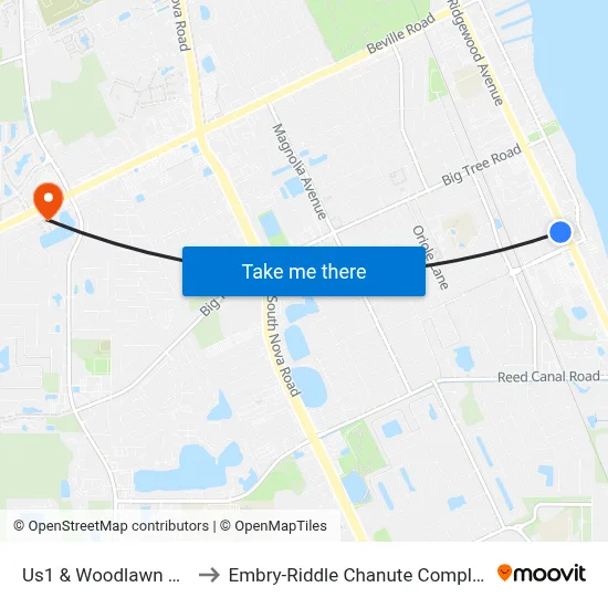Us1 & Woodlawn Ob to Embry-Riddle Chanute Complex map