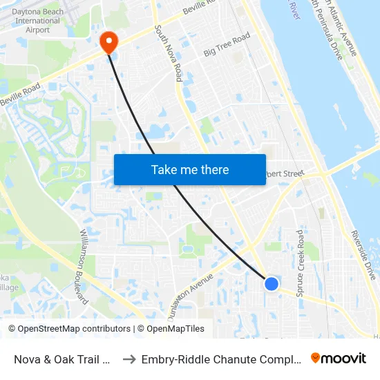 Nova & Oak Trail Nb to Embry-Riddle Chanute Complex map