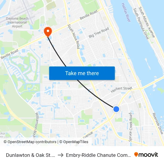 Dunlawton & Oak St. Ob to Embry-Riddle Chanute Complex map