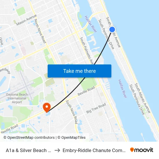 A1a & Silver Beach Wb to Embry-Riddle Chanute Complex map