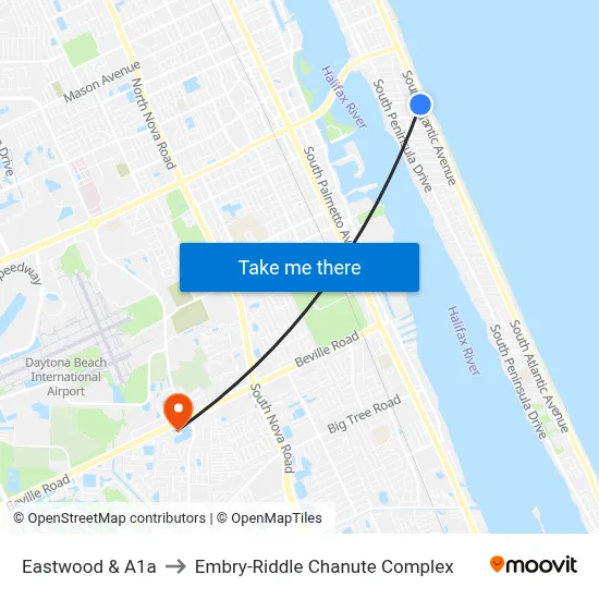 Eastwood & A1a to Embry-Riddle Chanute Complex map