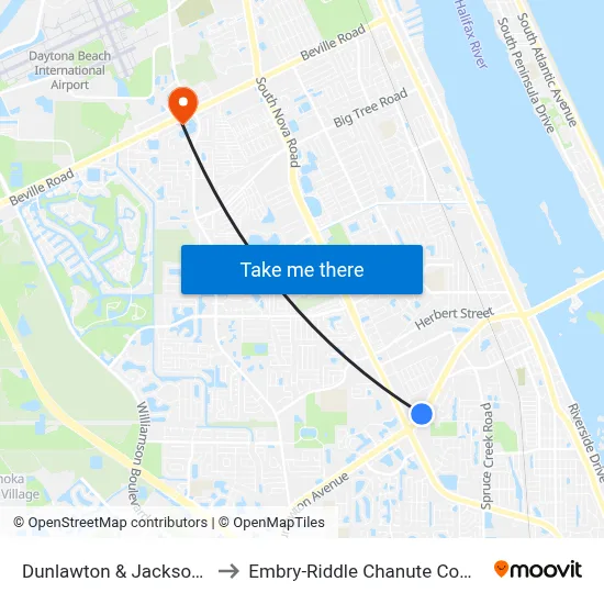 Dunlawton & Jackson Ob to Embry-Riddle Chanute Complex map
