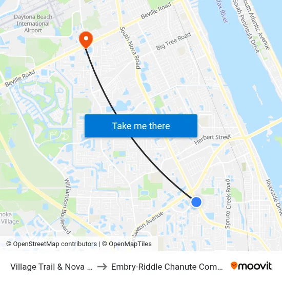 Village Trail & Nova Ob to Embry-Riddle Chanute Complex map