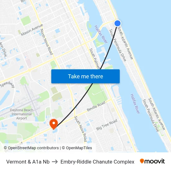 Vermont & A1a  Nb to Embry-Riddle Chanute Complex map