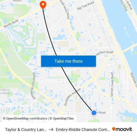 Taylor & Country Lane Ib to Embry-Riddle Chanute Complex map