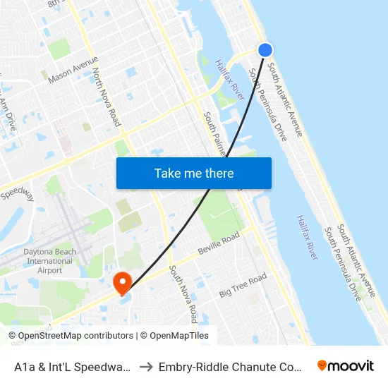 A1a & Int'L Speedway  Sb to Embry-Riddle Chanute Complex map
