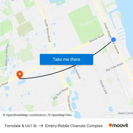 Ferndale & Us1 Ib to Embry-Riddle Chanute Complex map