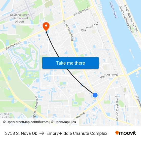 3758 S. Nova Ob to Embry-Riddle Chanute Complex map