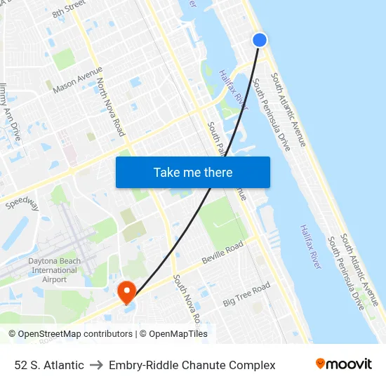52 S. Atlantic to Embry-Riddle Chanute Complex map