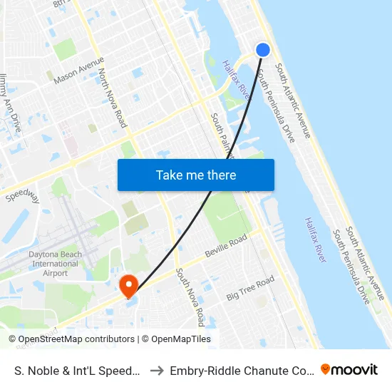 S. Noble & Int'L Speedway Ib to Embry-Riddle Chanute Complex map
