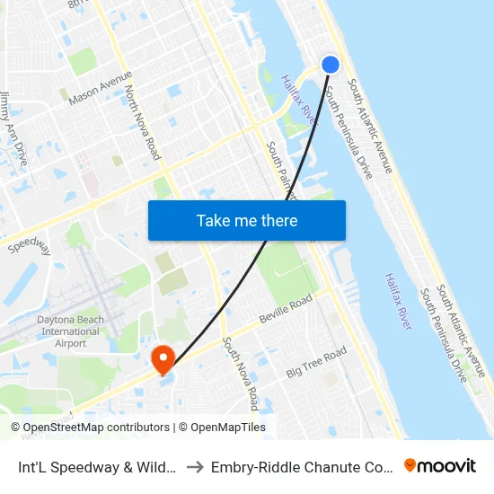 Int'L Speedway & Wild Olive to Embry-Riddle Chanute Complex map