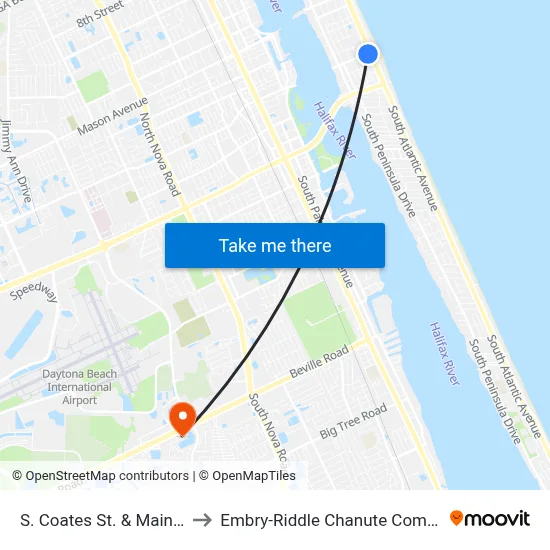 S. Coates St. & Main St. to Embry-Riddle Chanute Complex map