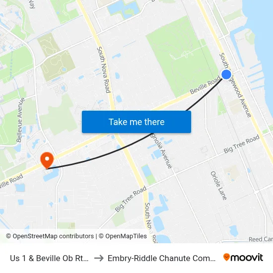 Us 1 & Beville Ob Rt 12 to Embry-Riddle Chanute Complex map