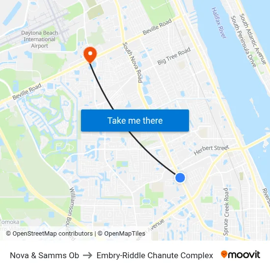 Nova & Samms Ob to Embry-Riddle Chanute Complex map