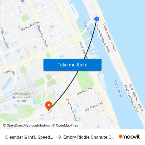 Oleander & Int'L Speedway Ib to Embry-Riddle Chanute Complex map